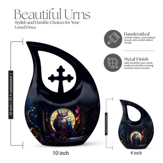 10 inch Owl Urn with Cross Drop Design,