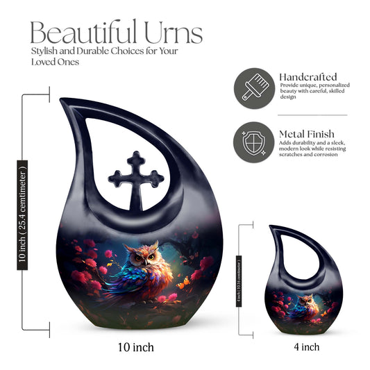10-inch Owl Themed Cross Drop Aluminium Large Urn