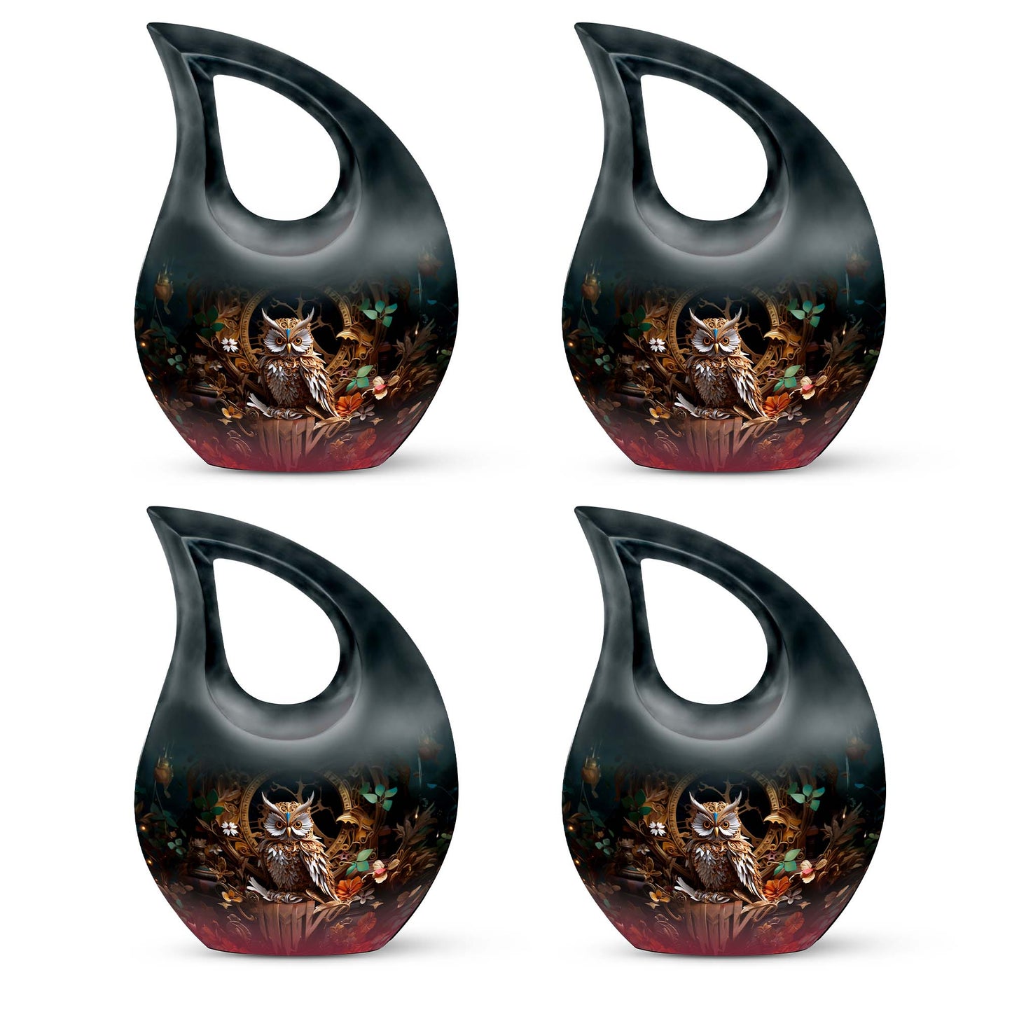 10-inch Owl Themed Aluminium Urn with Cross Drop design,
