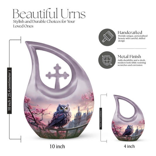 10-inch Owl Urn with Cross Drop design