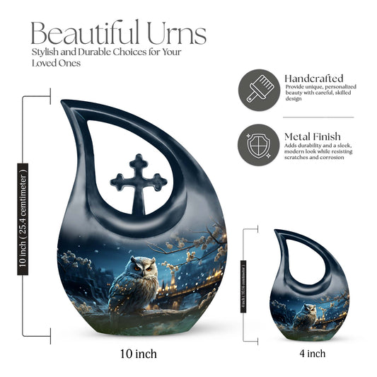 10 Inch Owl themed Aluminum Cross Drop Memorial Urn