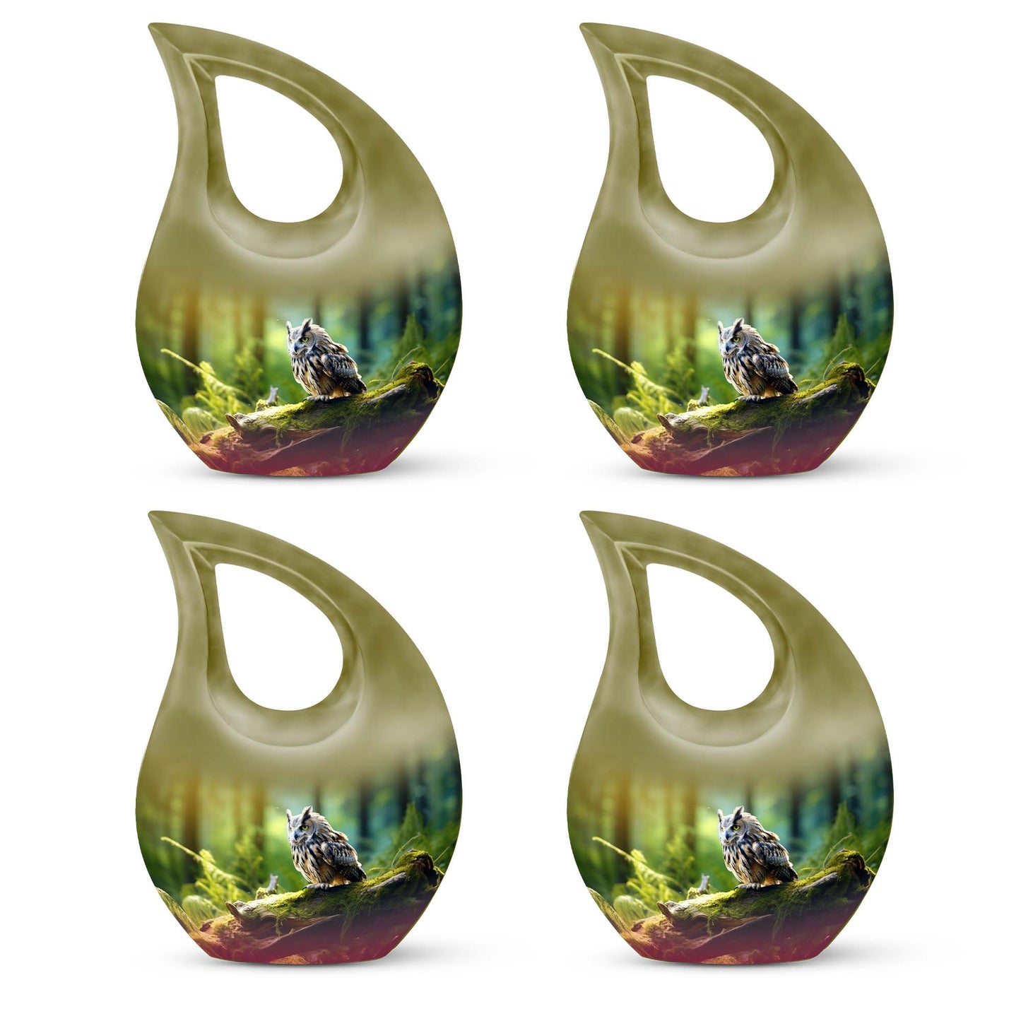 10-inch Aluminium Owl Urn with Cross Drop design, holds