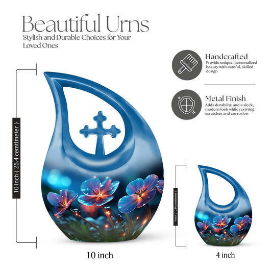 10 Inch Modern Flower Cross Drop Urn,