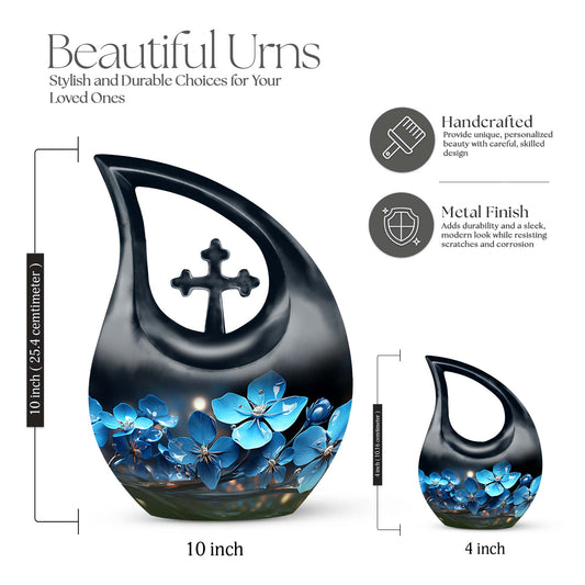 10-inch Flower themed Cross Drop Personalized Memorial Urn