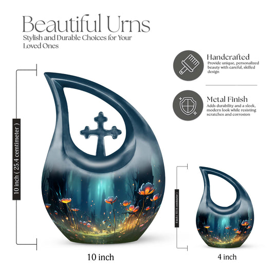 10 inch cross drop flower urn for memorializing loved ones,