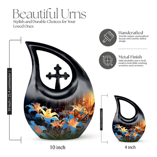 10 inch Lilly Flower Urn with Cross Drop design