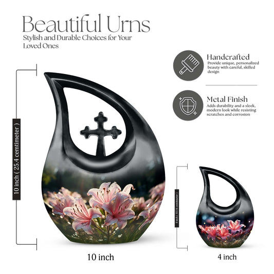 Large Lilly Flower Urn, Cross Drop design with Personalized
