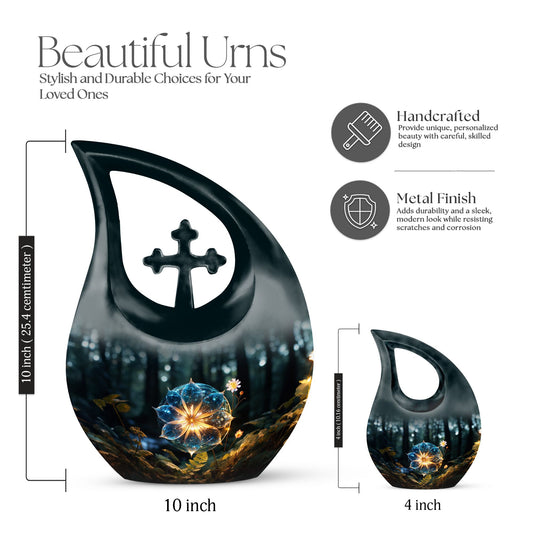 10 Inch Aluminium Lilly Flower Urn with Cross Drop