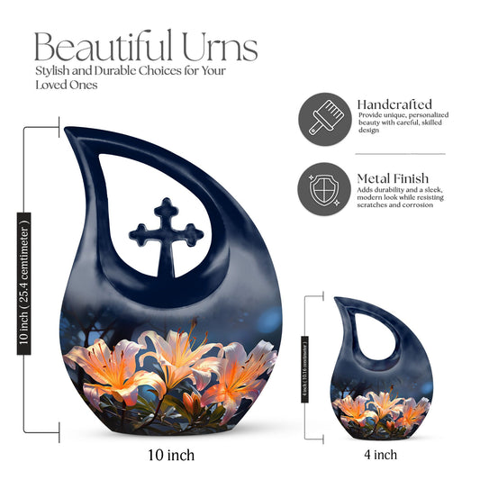10-inch Lilly Flower Urn, Cross Drop design with Custom