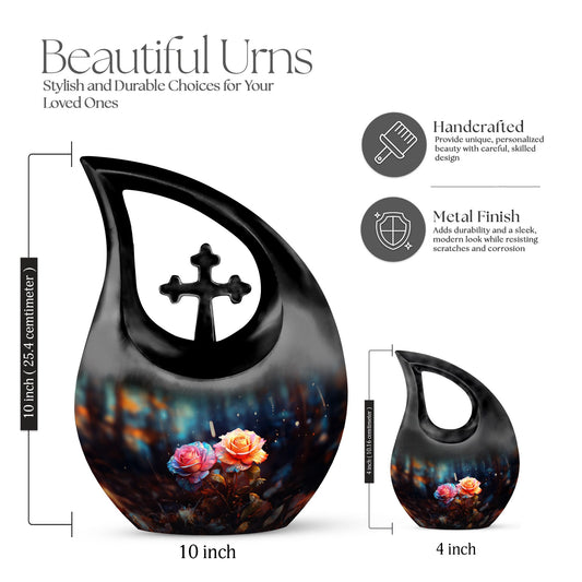 10-inch Rose Urn with Cross Drop design, large,