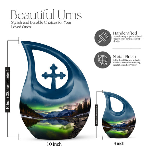 10-inch Aurora Urn, Cross Drop Cremation Casket