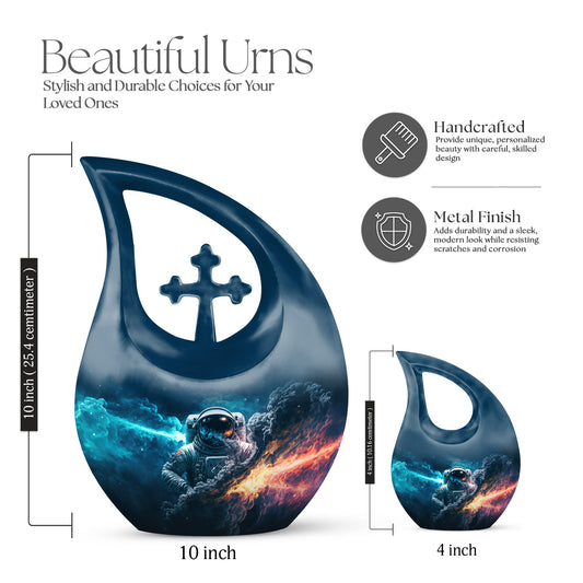 10-inch Astronaut Urn with Cross Drop design, comes