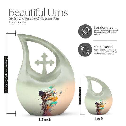 10 inch Astronaut Memorial Urn with Cross Drop design,