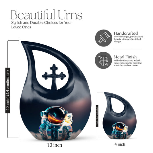 10-inch Astronaut-themed Biodegradable Urn with Cross Drop