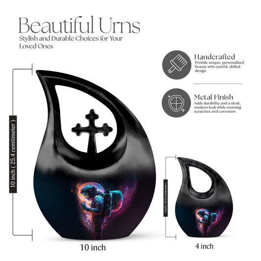 10-inch Astronaut Urn with Cross Drop design,