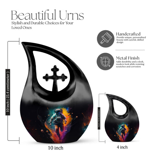 10-inch Astronaut Double Urn with Cross Drop design,