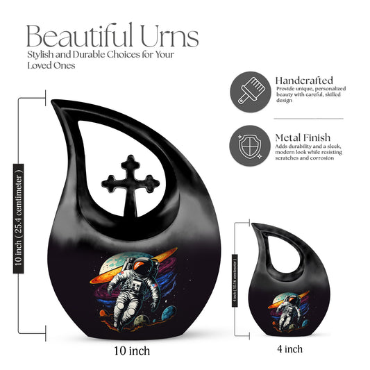 10-inch Astronaut urn featuring cross drop design,