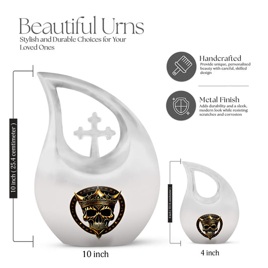 10 Inch Skull-Themed Cross Drop Design Urn for Human Ashes,