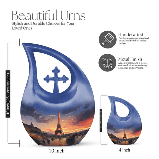 Eiffel Tower theme Cross Drop design Personalized Dog Urn