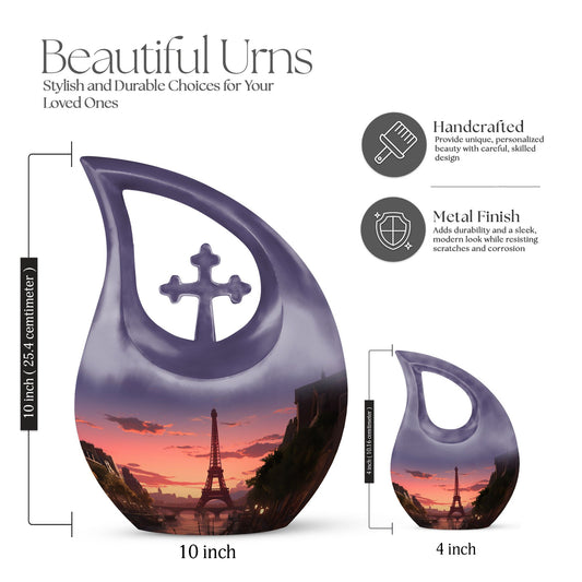 Eiffel Tower-themed Cross Drop design burial urn