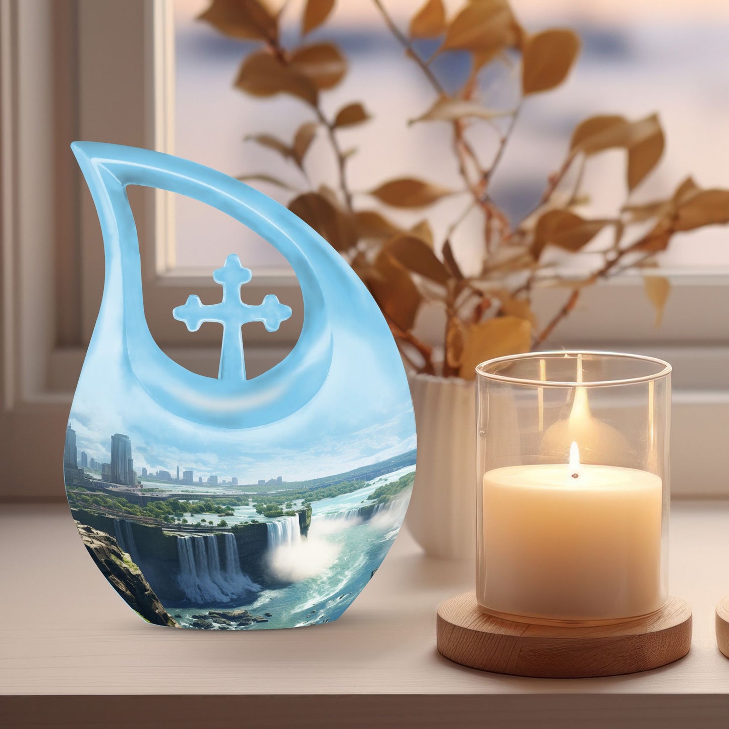 White Personalized Cross Cremation Urn for Human Ashes - 10-inch, 200 cu in - Yatskia