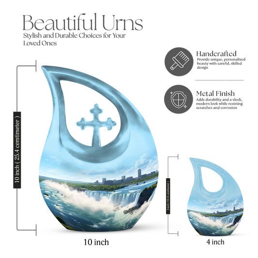 10-inch River themed Cross Drop aluminium urn
