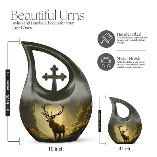 Medium Deer Urn with Cross Drop design,