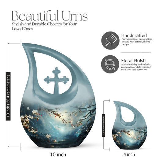 10-inch Deer Urn with Cross Drop design,