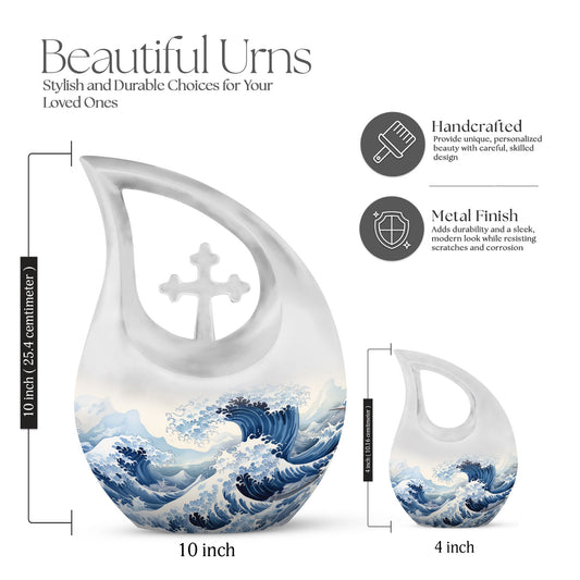 10-inch Wave Urn in Cross Drop design made