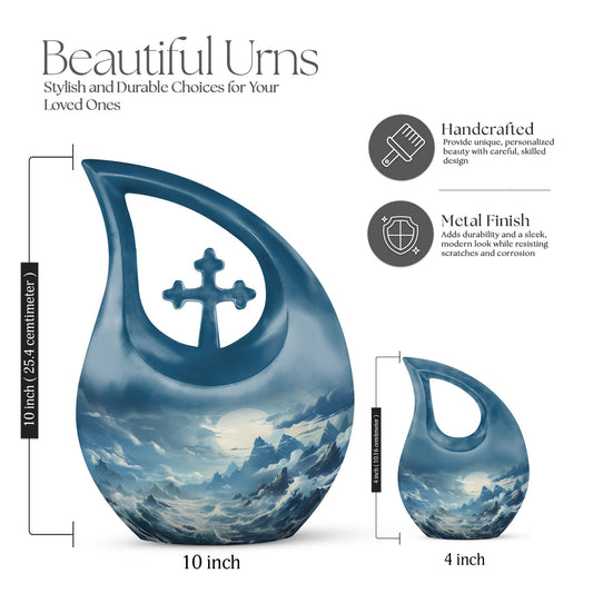 10-inch Wilderness Urn with Cross Drop design,