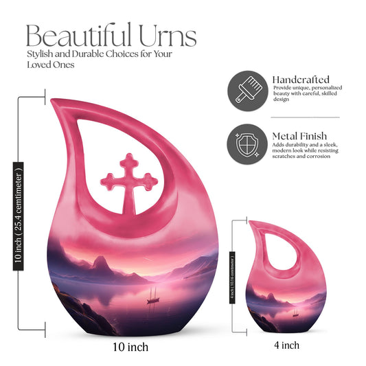 10 Inch Wilderness Urn with Cross Drop design,