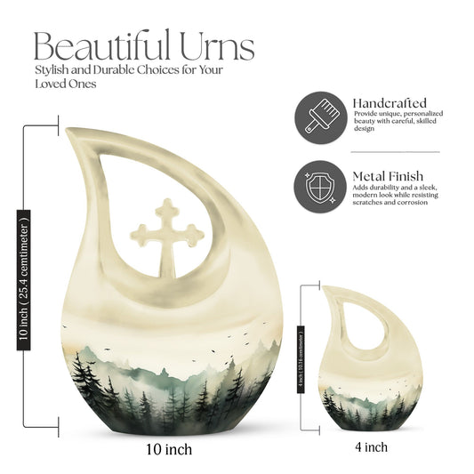 10-inch Wilderness Urn in Cross Drop design for ashes,