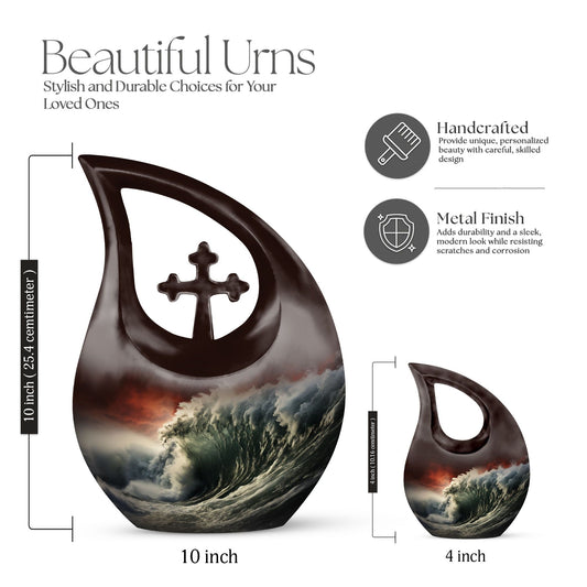 10 Inch Aluminum Sports Urn featuring Cross Drop design, personalized engraving