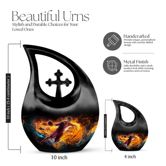 10-inch Football Urn with Cross Drop design for adults,