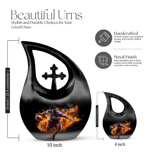 10-Inch Aluminum Football-Themed Cross Drop Urn,+