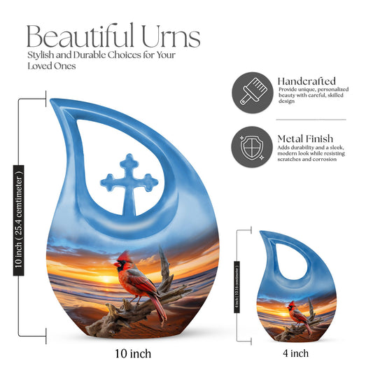 10-inch Cardinal Bird themed Aluminum Cremation Urn