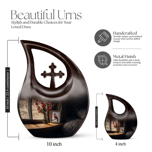 Cardinal Bird themed cross-drop design large urn