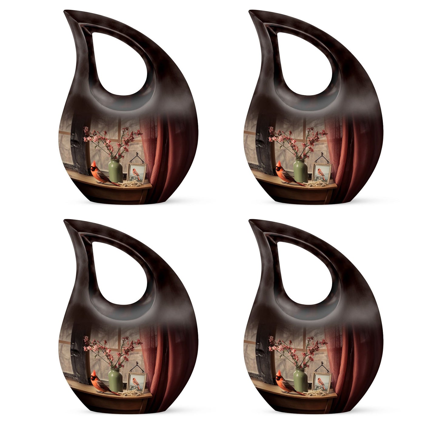 Cardinal Bird Themed Cross Drop Marble Urn