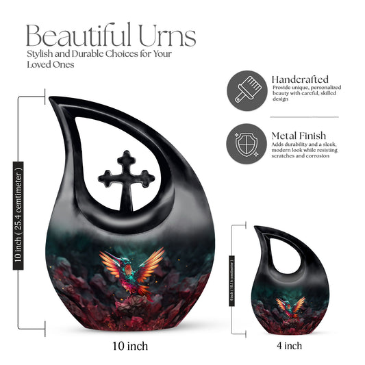 10 Inch, Cross Drop design Humming Bird Urn
