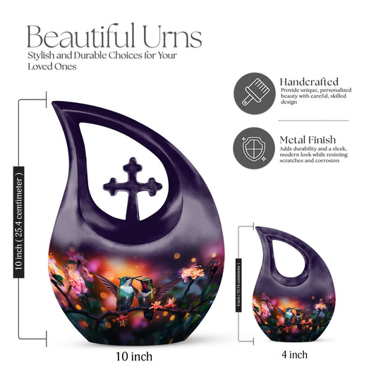 Humming Bird themed Cross Drop urn,