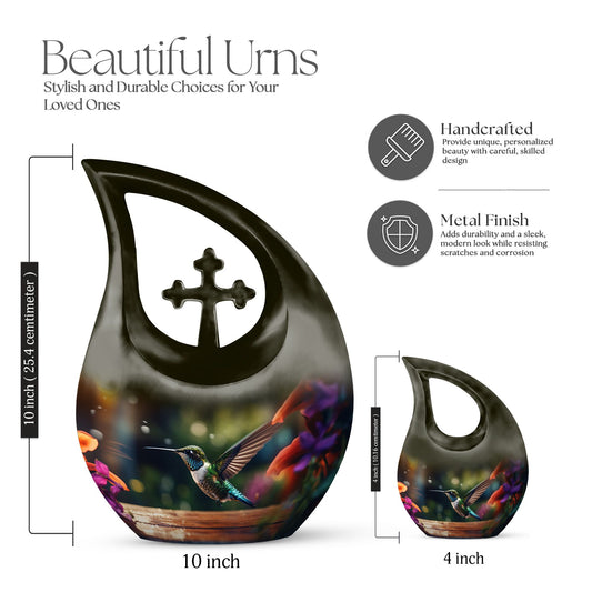 10 Inch Cross Drop Humming Bird Urn