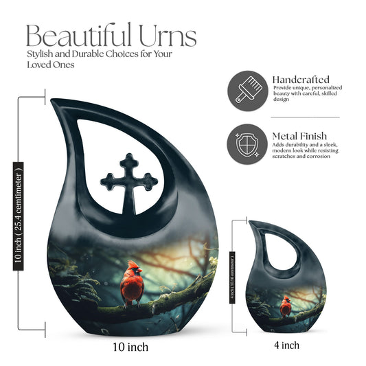 Cross Drop design Cardinal Bird Urn
