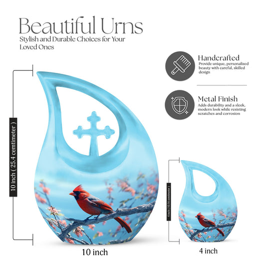 10 inch cross drop Cardinal Bird urn
