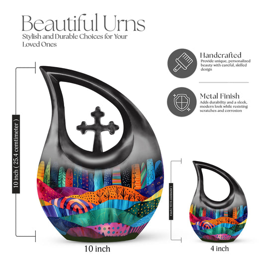 Vibrant Textile Landscape 10 Inch Aluminium Urn