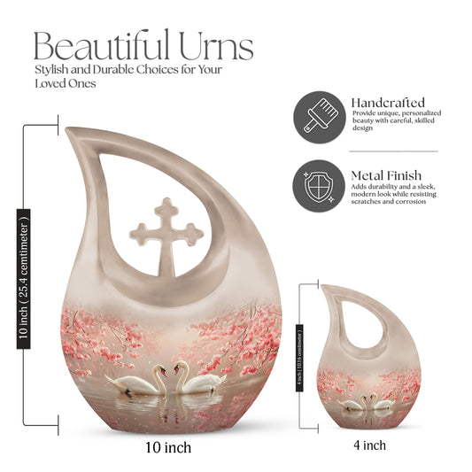 10-inch Cherry Blossom Serenade urn with Cross Drop design