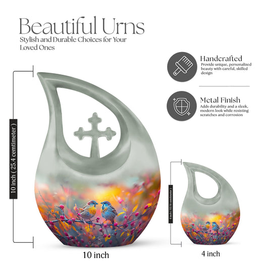 10-Inch Autumn Berries Chatter Urn with Cross Drop