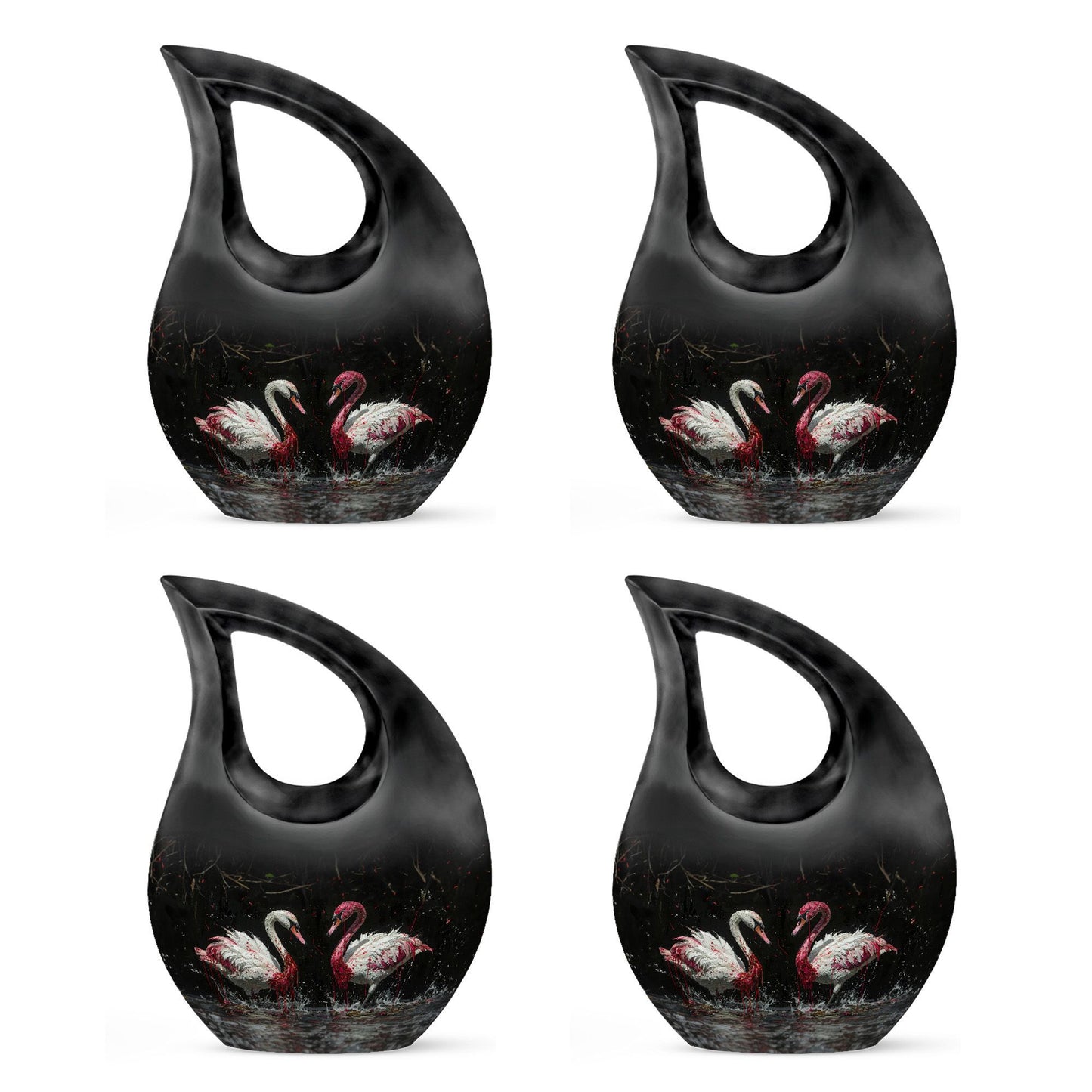 10-inch Crimson Splashed Swans Urn