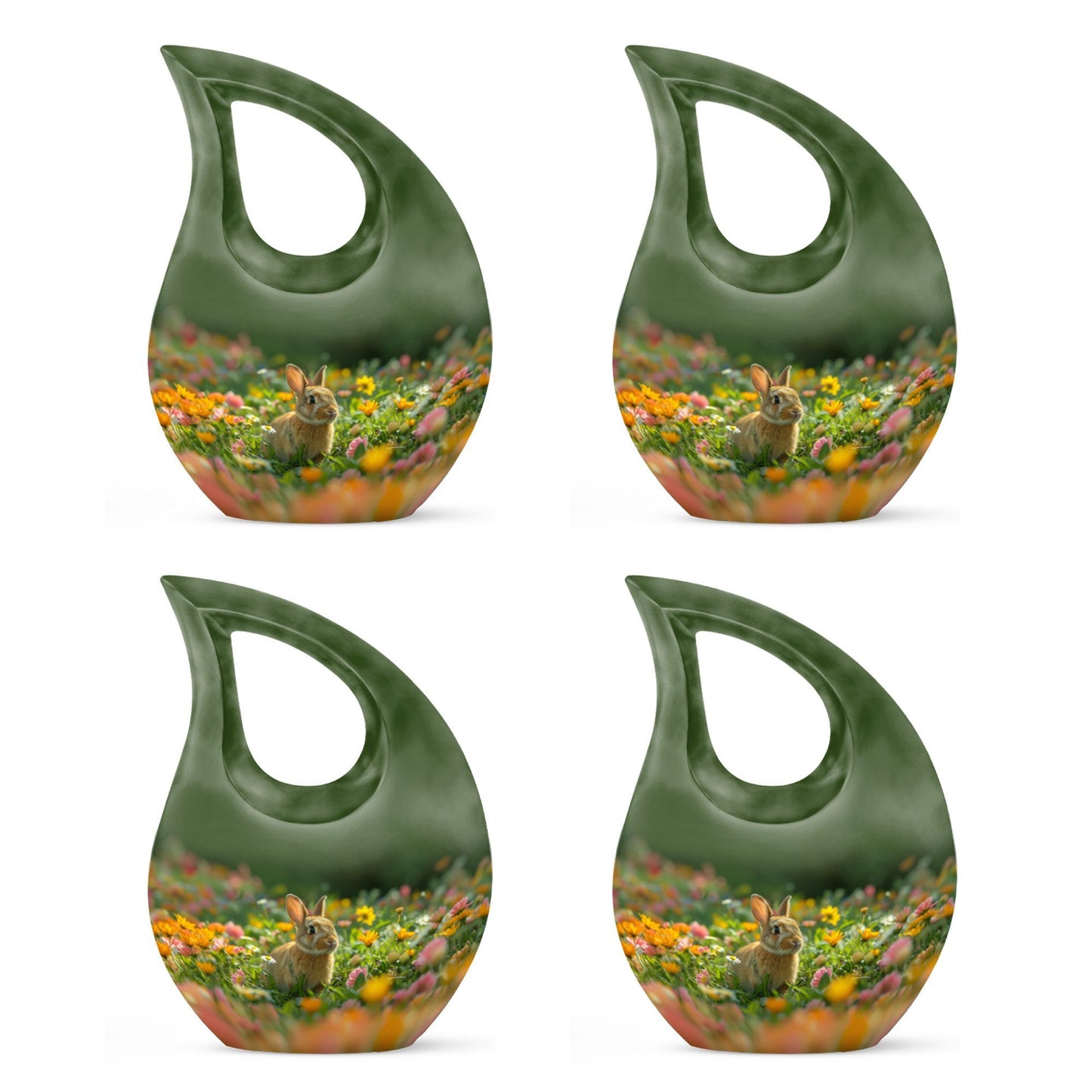 10-inch Bucolic Bunny Meadow Urn with Cross Drop