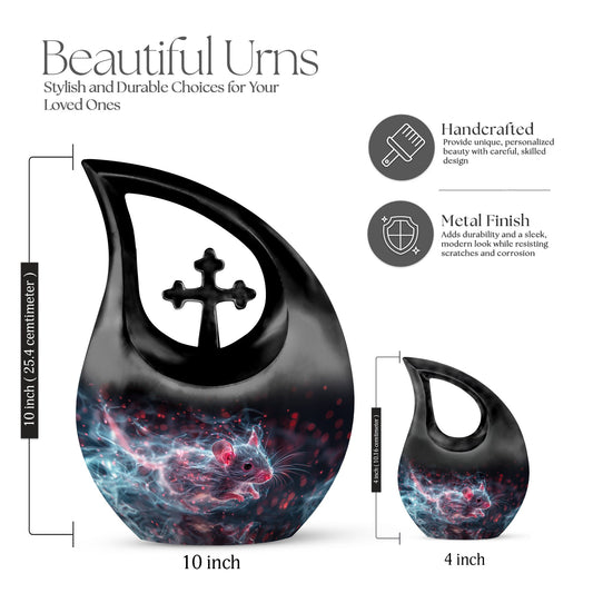 10-inch Mystical Nebula Mouse urn with Cross Drop design