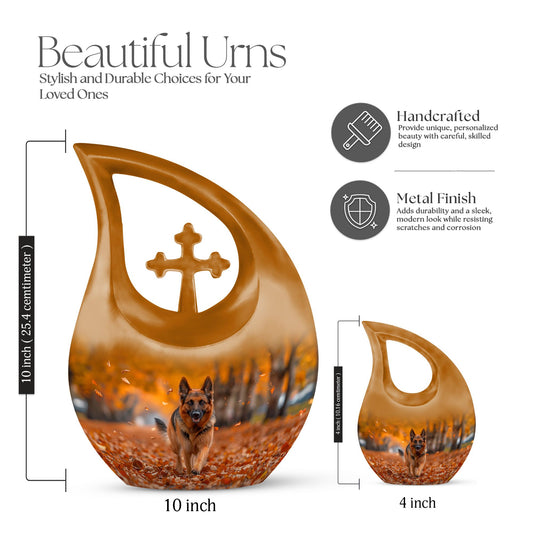 10-inch Autumn Canine Stroll Urn, Cross Drop design,